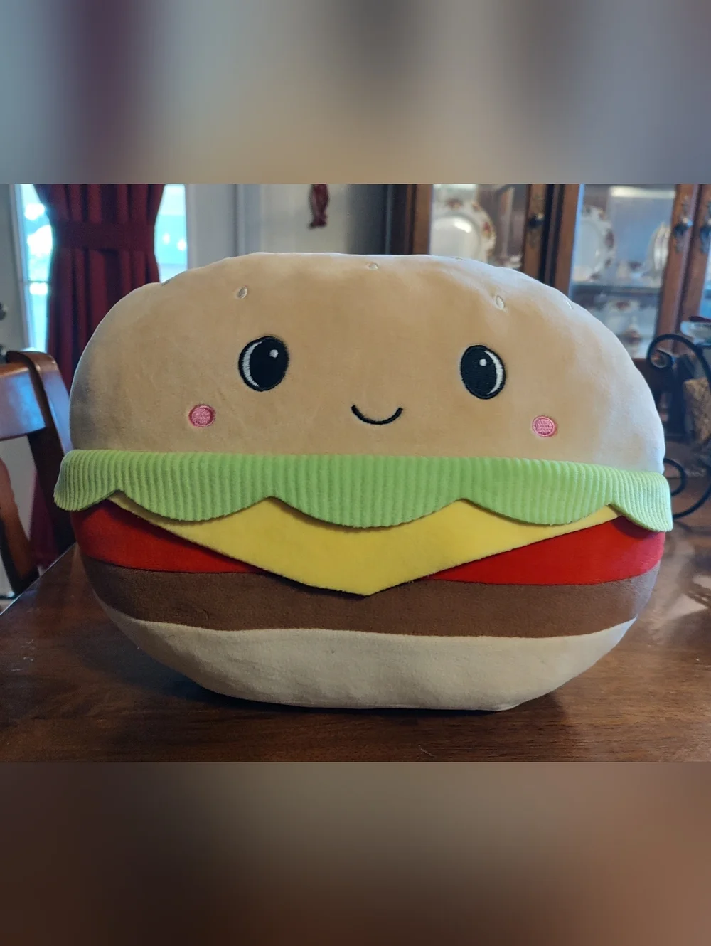 Hamburger Plush Pillow - Beige with Green, Red, Yellow, Brown Accents
